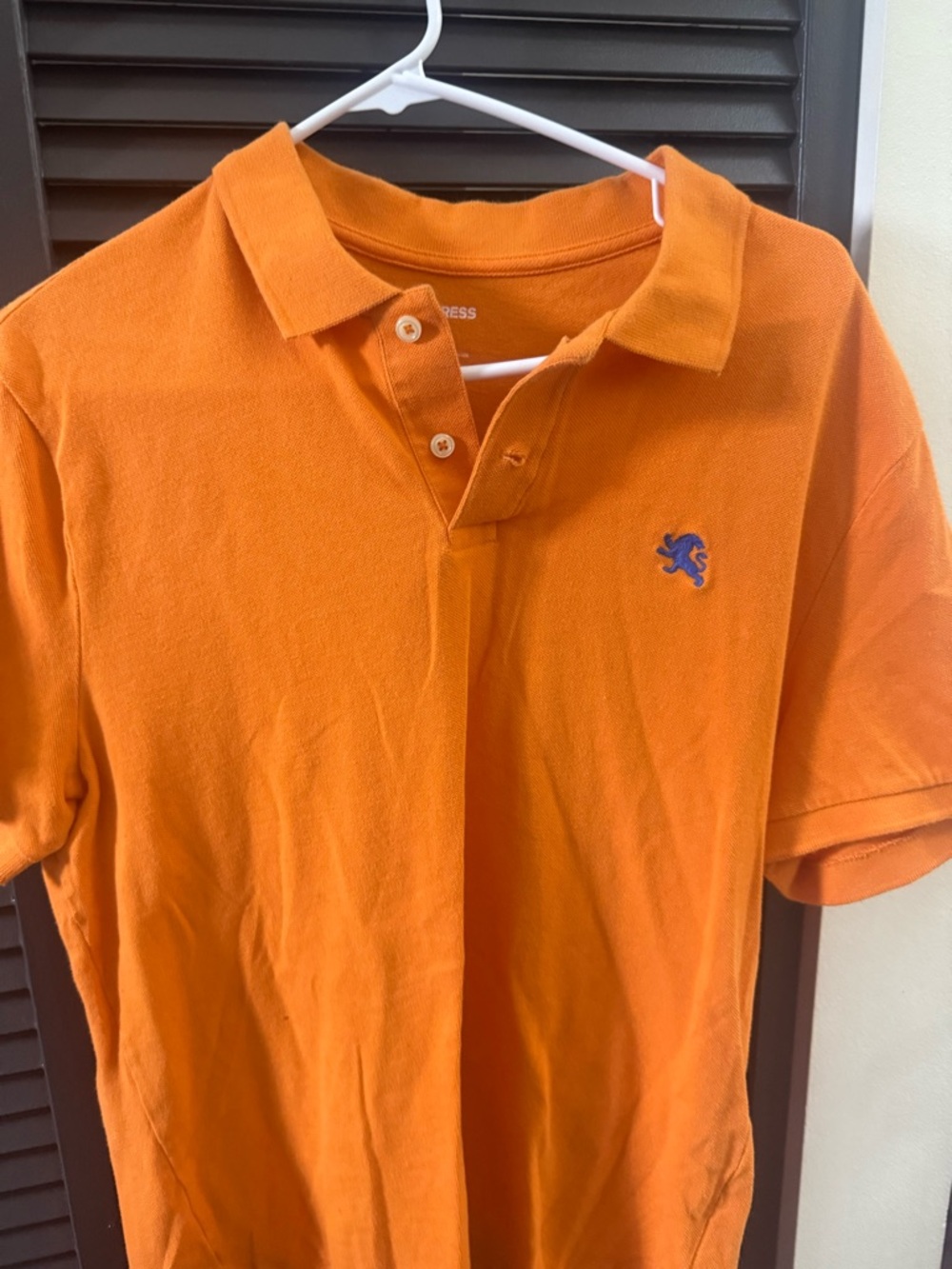 Express Orange Short Sleeve Polo Shirt with Blue Embroidery